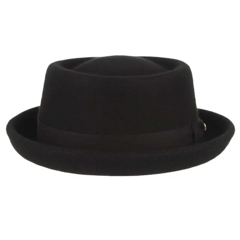 GEMVIE Men Women 100% Wool Felt Crushable Porkpie Fedora Hat Vintage Curved Brim Pork Pie Wool Hat Autumn Winter
