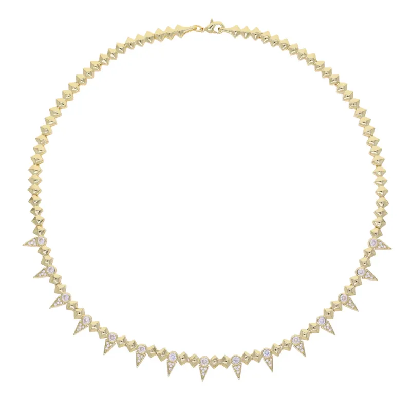 2025 New Cool Women Jewelry Gold Color Rock Punk CZ Paved Spike Geometric Charm Chain Necklace