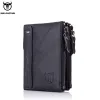 BULLCAPTAIN retro leather men's wallet leather zipper buckle short money wallet card holder coin purse RFID wallet QB06