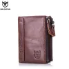 BULLCAPTAIN retro leather men's wallet leather zipper buckle short money wallet card holder coin purse RFID wallet QB06