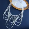 Fashionable multi-layer tassel retro style imitation pearl waist chain banquet charm women's body chain jewelry