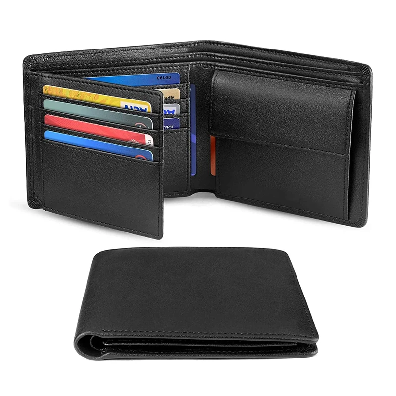 YATBEST Men's Wallet Three Fold Large Capacity 100% Genuine Leather RFID Anti Theft Brush With Coin Pocket Minimalist Money Bag