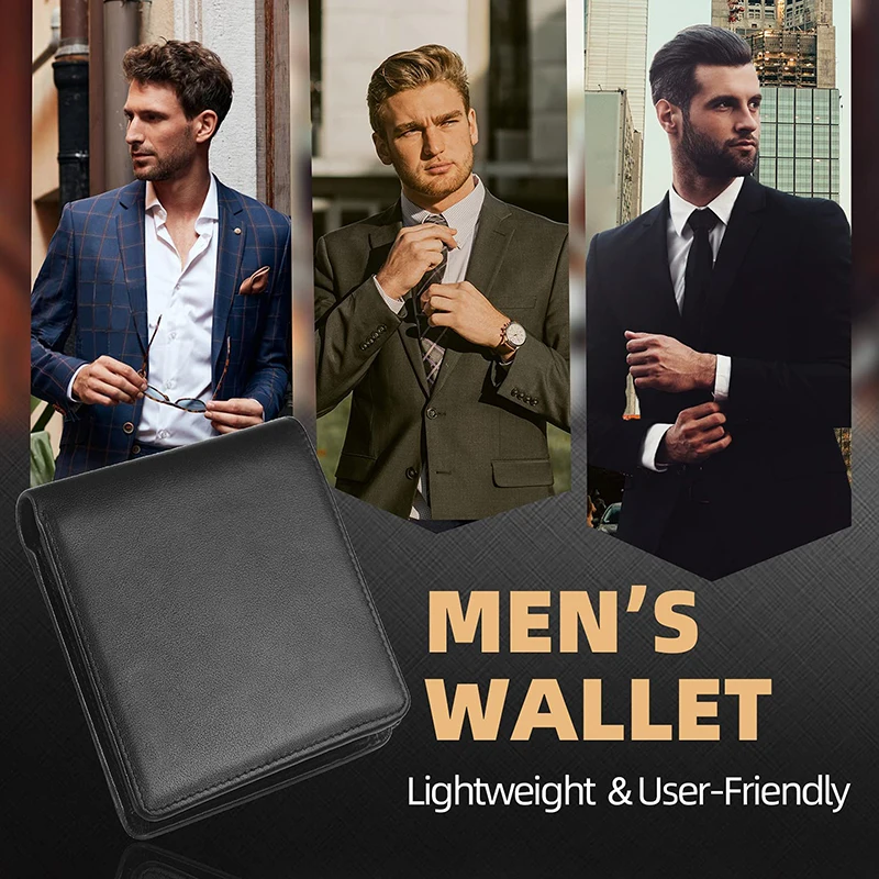 YATBEST Men's Wallet Three Fold Large Capacity 100% Genuine Leather RFID Anti Theft Brush With Coin Pocket Minimalist Money Bag