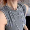 YISON Non-Fading Stainless Steel Accessory Pig Nose Necklace Fashionable Double Layer Overlap OT Buckle Clavicle Chain Jewelry