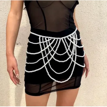 Fashionable multi-layer tassel retro style imitation pearl waist chain banquet charm women's body chain jewelry