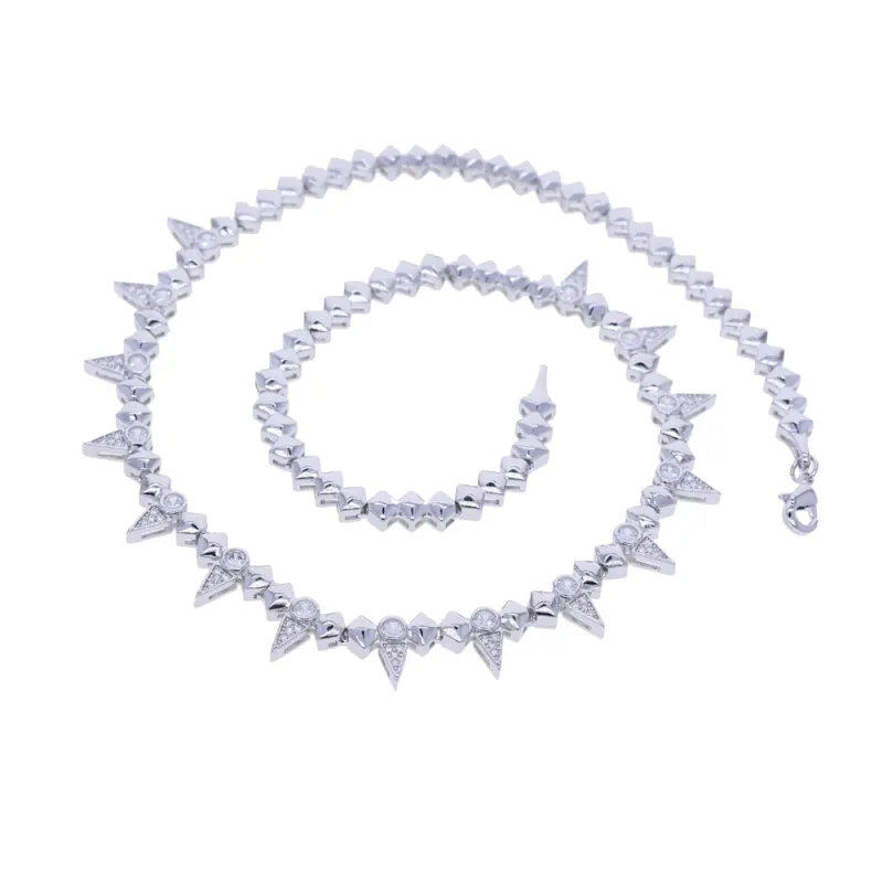 2025 New Cool Women Jewelry Gold Color Rock Punk CZ Paved Spike Geometric Charm Chain Necklace