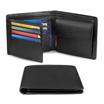YATBEST Men's Wallet Three Fold Large Capacity 100% Genuine Leather RFID Anti Theft Brush With Coin Pocket Minimalist Money Bag
