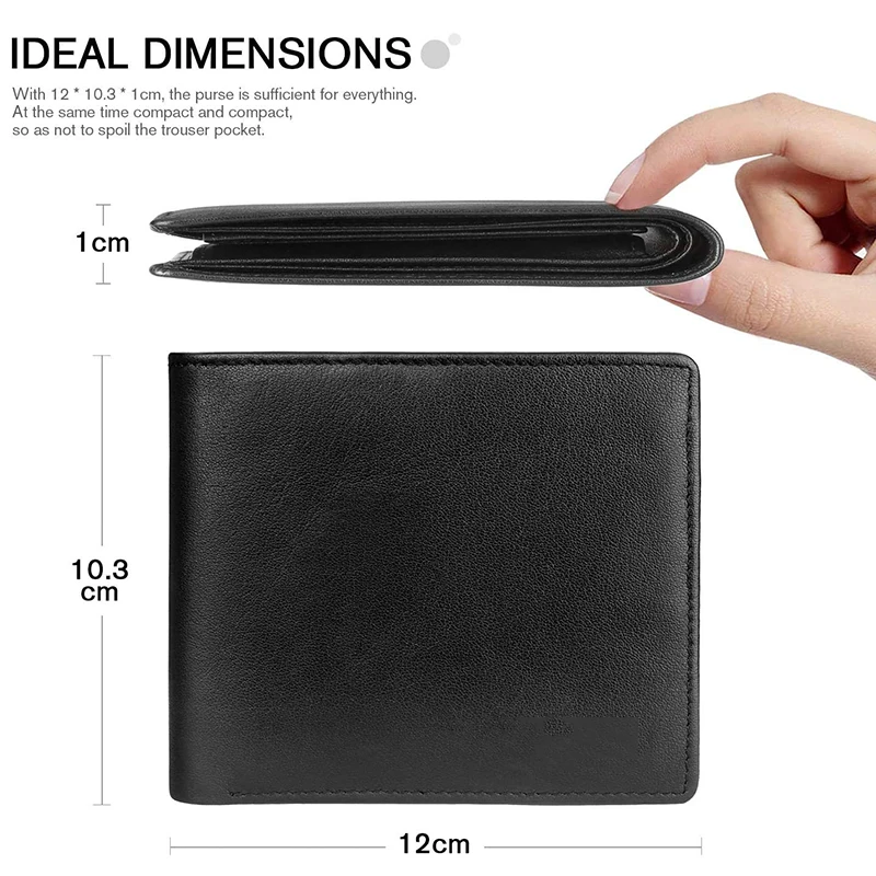 YATBEST Men's Wallet Three Fold Large Capacity 100% Genuine Leather RFID Anti Theft Brush With Coin Pocket Minimalist Money Bag