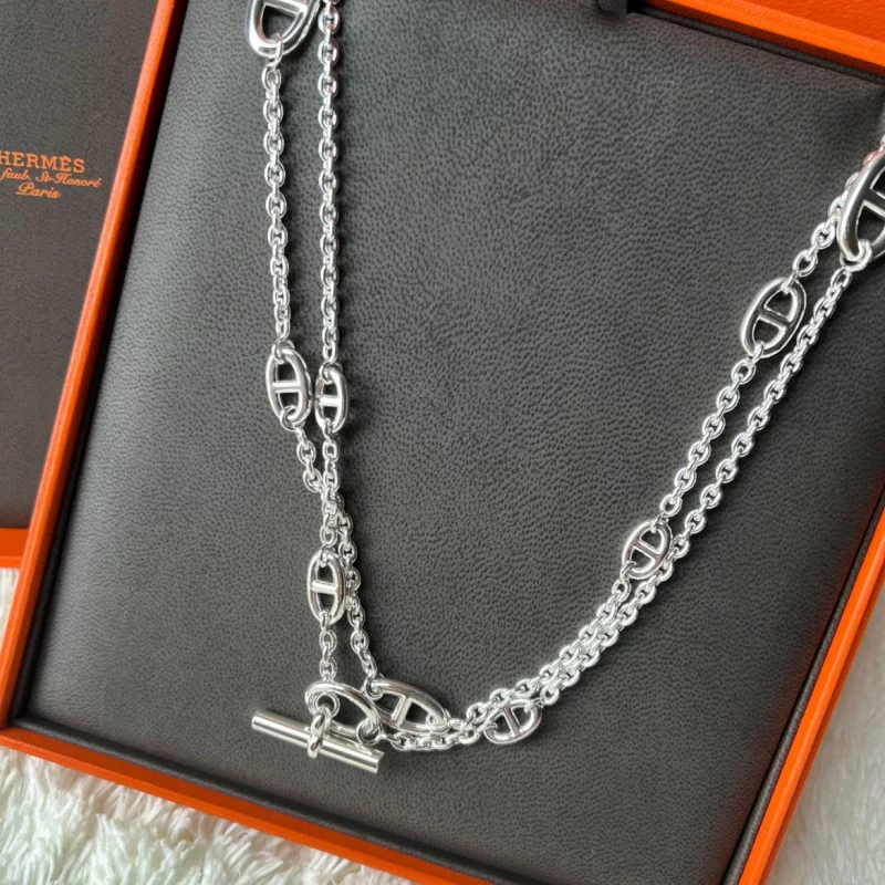 YISON Non-Fading Stainless Steel Accessory Pig Nose Necklace Fashionable Double Layer Overlap OT Buckle Clavicle Chain Jewelry