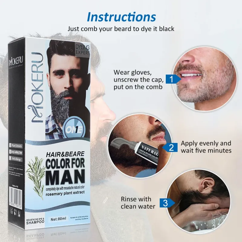 Men's Black Beard Dye Cream With Comb Fast Coloring Beard & Hair Dye Shampoo Cover White Grey Permanent Beard Care Tint Cream