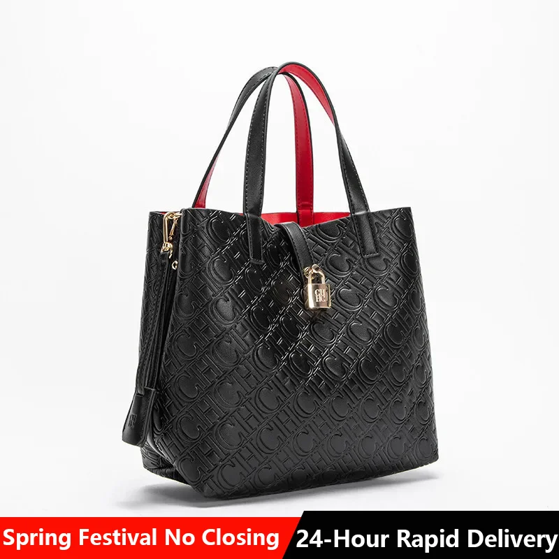 CH Fashion Brand Shoulder Bag for Women Large Capacity Casual Hard Bag with Letters Embossed PU Leather Womenswear