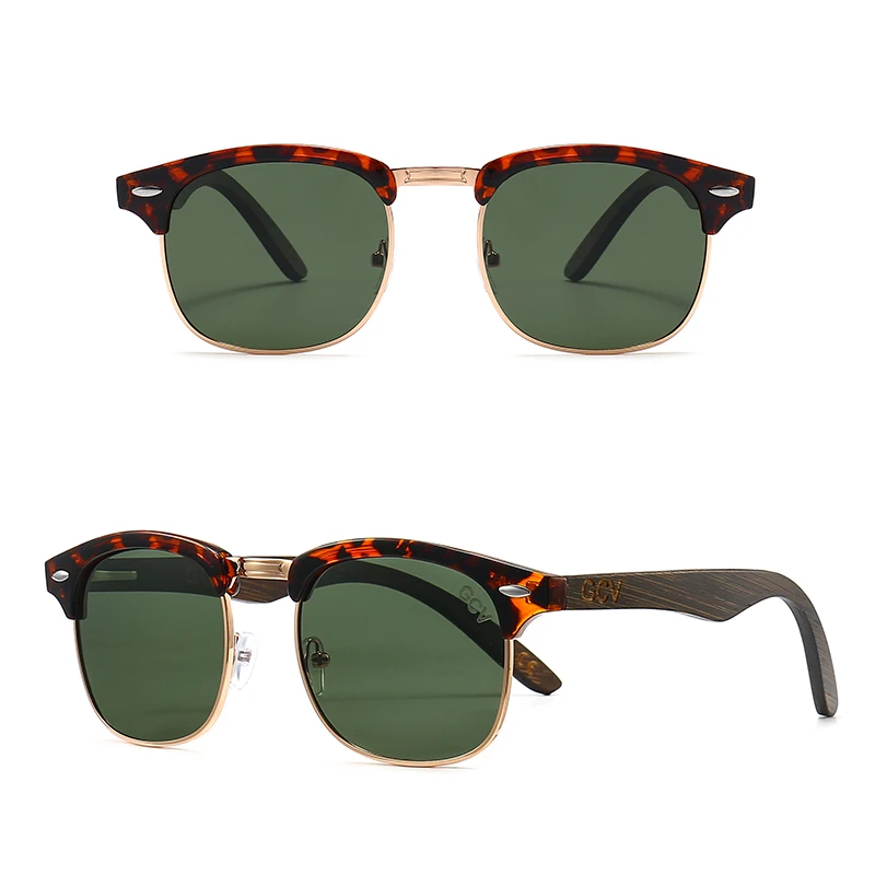 GCV Handmade Classic Leading Par Wooden Sunglasses Men Women Polarized UV400 Protection Semi-Rimless Retro Eyewear Oculos Party