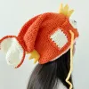 Handmade Wool Crocheted Carp Head Hat Funny Fish King Warm Pile Hat Adult Unisex Knitted Hat