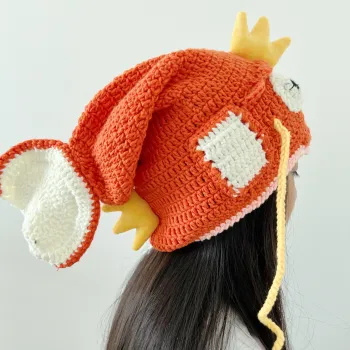 Handmade Wool Crocheted Carp Head Hat Funny Fish King Warm Pile Hat Adult Unisex Knitted Hat