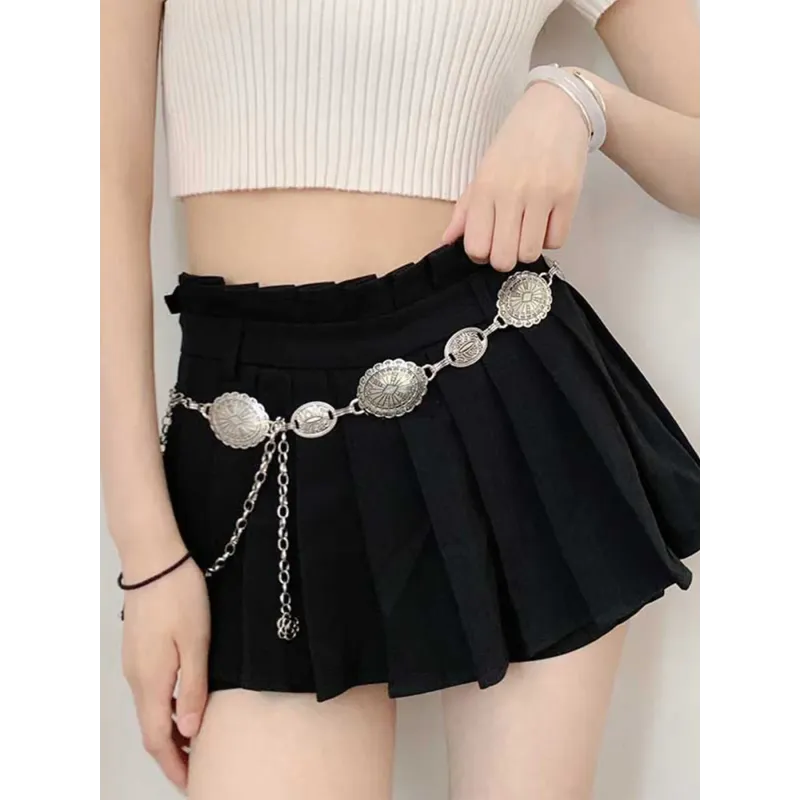 1 piece set of waist chain accessories for women's retro Bohemian ethnic style high-end silver metal chain belt with skirt belt