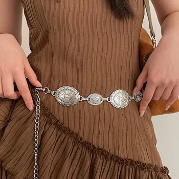 1 piece set of waist chain accessories for women's retro Bohemian ethnic style high-end silver metal chain belt with skirt belt