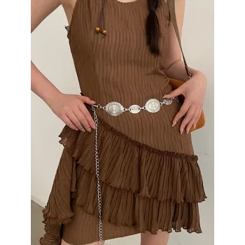 1 piece set of waist chain accessories for women's retro Bohemian ethnic style high-end silver metal chain belt with skirt belt