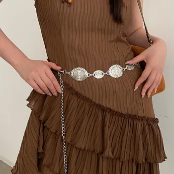 1 piece set of waist chain accessories for women's retro Bohemian ethnic style high-end silver metal chain belt with skirt belt