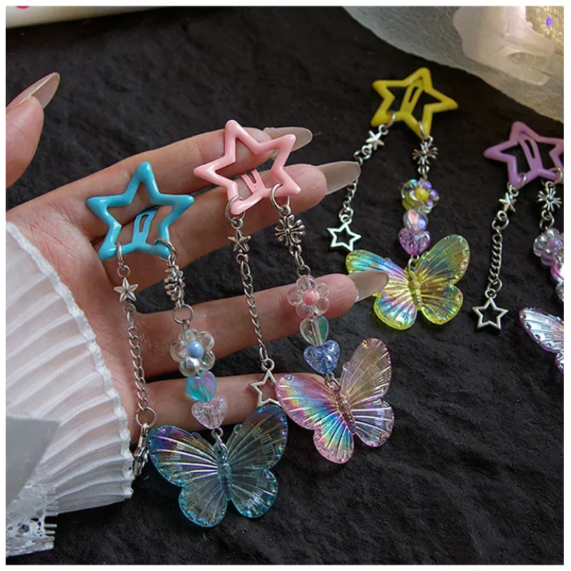 Cute Butterfly Star Tassel Hair Clips Women Crystal Girls Lovely Children Sweet Slid Clip Hairpins Flowers Kids Hair Accessories