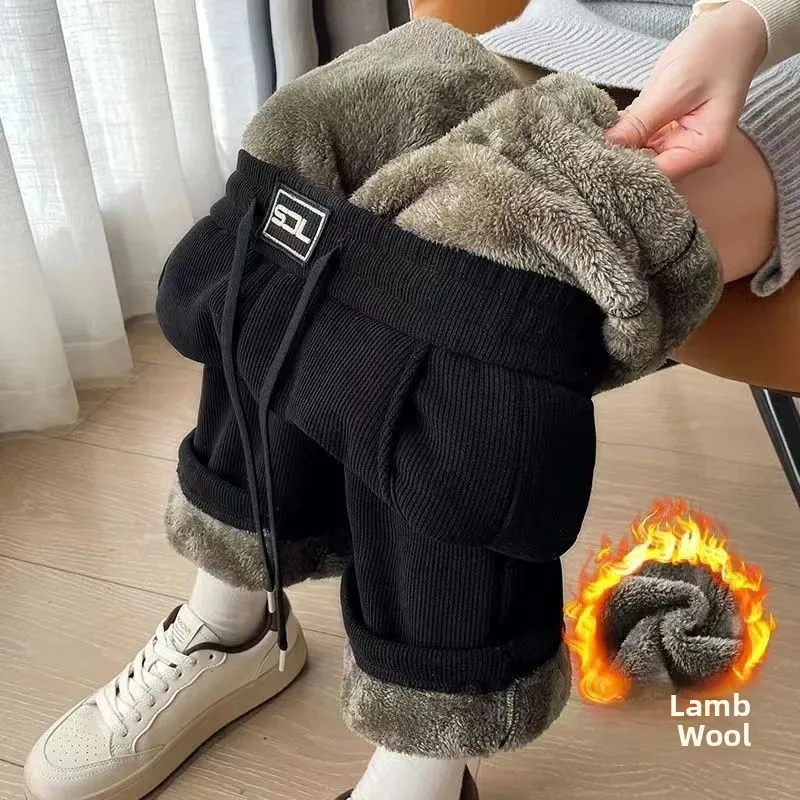 Thickened Fleece Wide Leg Pants Women's Autumn Winter New Style Northeast INS Casual Loose High Rise Straight Leg Trousers