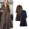 Women Long Sleeve Shirt Dresses With Belt Autumn 2025 Fashion Retro Elegant Luxury Button Midi Dresses OL Commuting Clothes