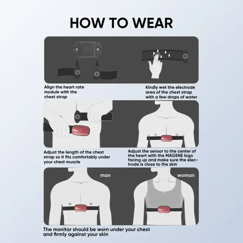 Magene H603 Heart Rate Monitor Split Chest Strap HRM Fitness Tracker Mover Bluetooth ANT Sensor Health App Compatible Zwift