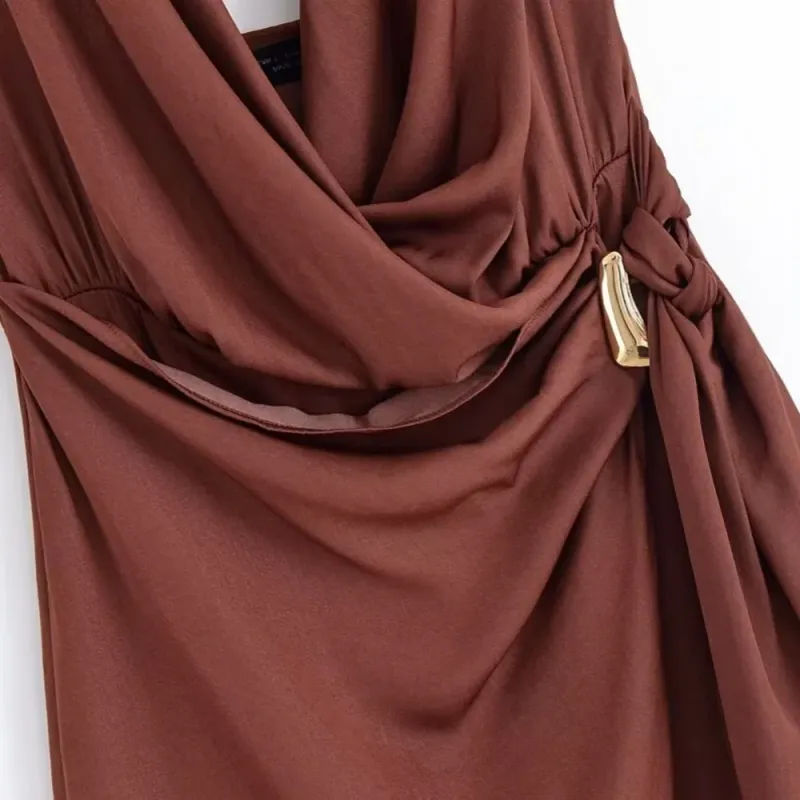 2025 new summer women's clothing casual fashion comfortable slim sexy inlaid backless midi halter neck short dress