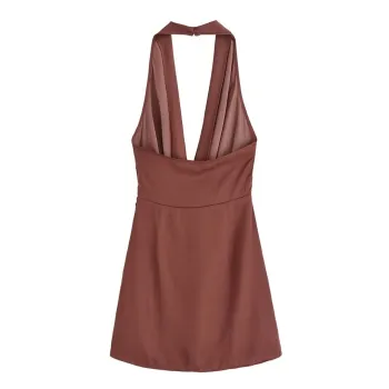 2025 new summer women's clothing casual fashion comfortable slim sexy inlaid backless midi halter neck short dress