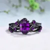 Elegant women's retro style purple gemstone ring gun black rose branch cross two-piece set classic wedding fashion jewelry