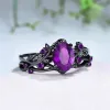 Elegant women's retro style purple gemstone ring gun black rose branch cross two-piece set classic wedding fashion jewelry