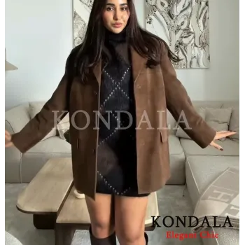 KONDALA Rhombic Knitted Pullover Sweater Women's Fall Winter Vintage Casual Loose Sweater 2025 Fashion Elegant Ladies Sweater