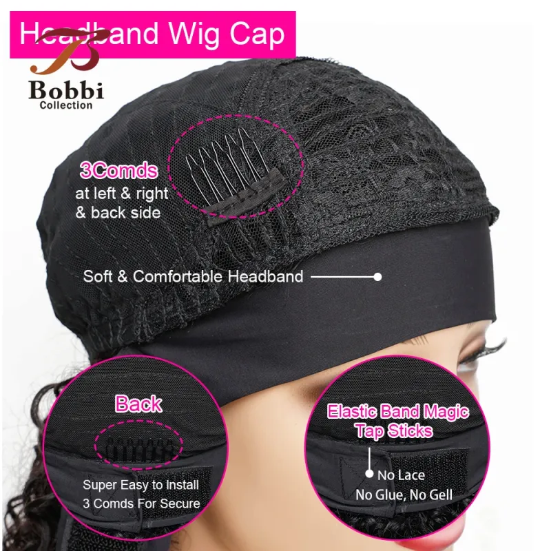 220% Density Glueless Human Hair Wigs for Women Short Curly Headband Wig Ombre 1B 30 Jerry Curly Wear Go Wig Ginger Brown Bobbi