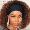 220% Density Glueless Human Hair Wigs for Women Short Curly Headband Wig Ombre 1B 30 Jerry Curly Wear Go Wig Ginger Brown Bobbi