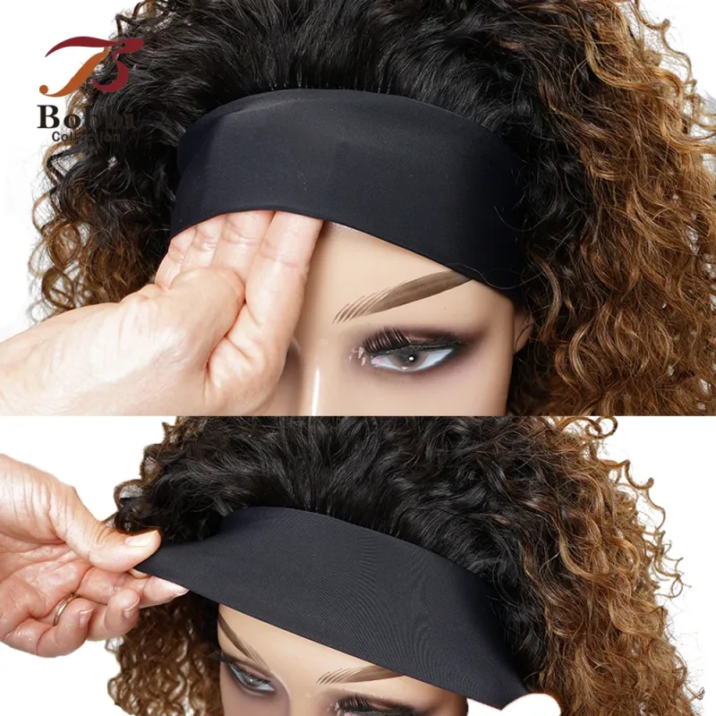 220% Density Glueless Human Hair Wigs for Women Short Curly Headband Wig Ombre 1B 30 Jerry Curly Wear Go Wig Ginger Brown Bobbi