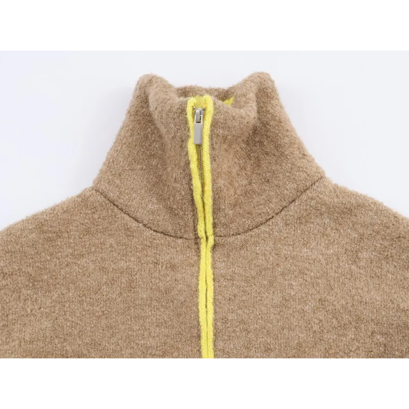 2025 Autumn New Women's Casual Fashion Simple Lazy Style Loose Color Block Layered Knitted Bomber Jacket Short Outerwear