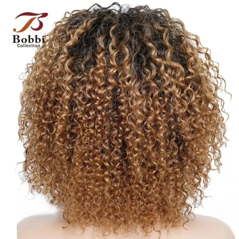 220% Density Glueless Human Hair Wigs for Women Short Curly Headband Wig Ombre 1B 30 Jerry Curly Wear Go Wig Ginger Brown Bobbi