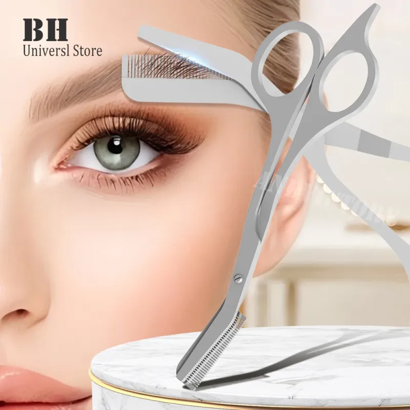 1Pcs Eyebrow Trimming Scissors with Combs Eyebrow Trimmer Kit Stainless Steel Grooming Eyebrow Shaping Scissors Tools
