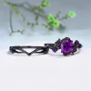 Elegant women's retro style purple gemstone ring gun black rose branch cross two-piece set classic wedding fashion jewelry