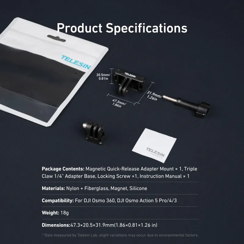 TELESIN Magnetic Two Claw Adapter Action Camera Accessories For DJI OSMO 360 Qucik Release Aluminium Alloy Dual Claw Interface