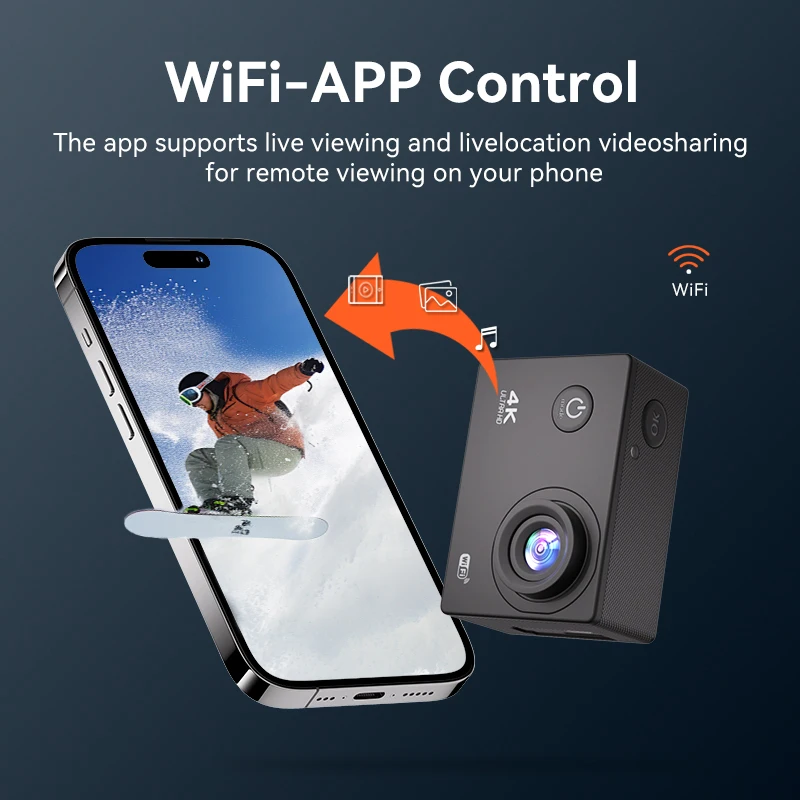 4K Action Camera 120° Wide Angle WiFi APP Control for Diving Skiing and Other Outdoor Shooting Scenarios Support