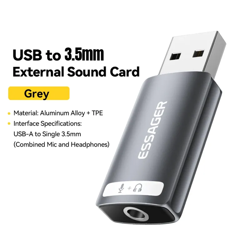 Essager USB Sound Card External Mini Sound Card USB to 3.5mm Interface Stereo Audio Adapter for PS4 PS5 Swittch Laptop Headset