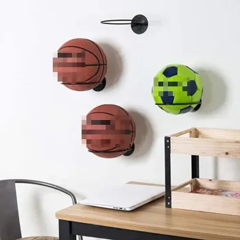 Multi-Use Wall-Mounted Ball Storage Rack - Wrought Iron Shelf for Basketball Football Display & Organization