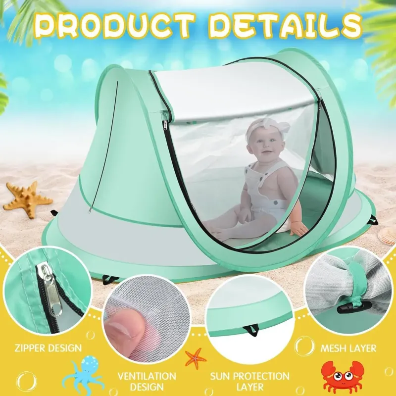 Toddler Beach Tent Outdoor Baby Shade UV Resistant Folding Baby Pop-Up Dome Tent For Vacation Camping Pool Beach Travel Backyard