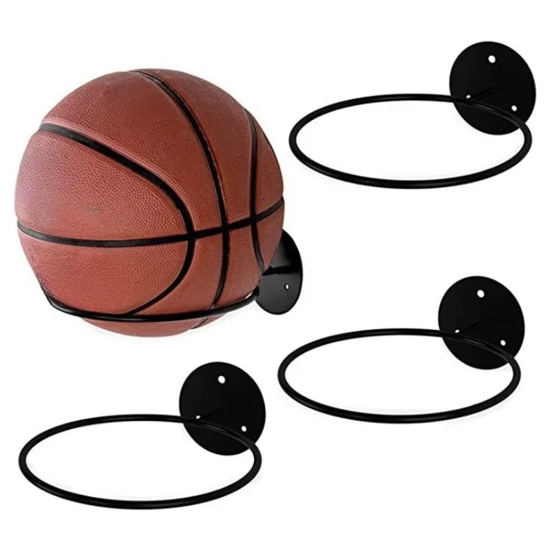 Multi-Use Wall-Mounted Ball Storage Rack - Wrought Iron Shelf for Basketball Football Display & Organization