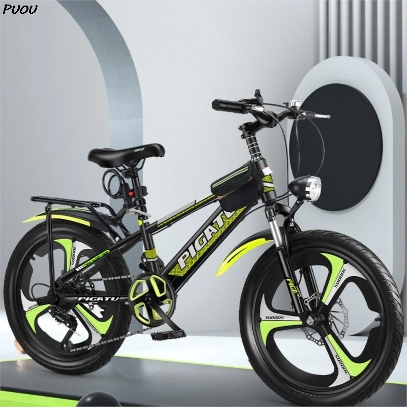 PUOU Children's Mountain Bike with Gears 20-inch Student Bike 22-inch Geared Bike 24-inch Mountain Bike Children's Bicycle