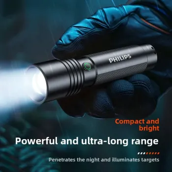 Philips Aluminum alloy Super Bright Rechargeable Flashlight - Long Range Zoom, Portable for Outdoor & Home Use Defensa Personal