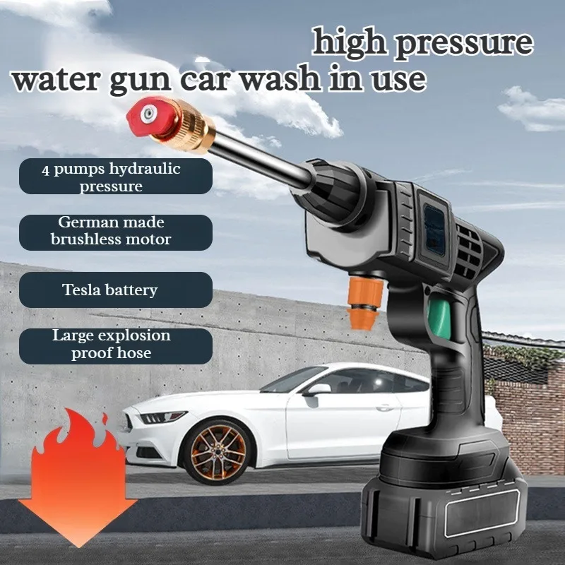 EU Plug High Pressure Electric Washer High Power Household Multifunction Wireless Car Washer for Car&Floor Washing Cleaning Tool
