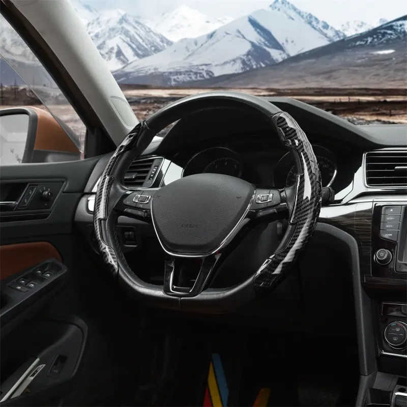 For Ford Explorer Escape Mustang Edge Fiesta Focus Kuga Edge EcoSport Ranger Transit Car Carbon Fiber Steering Wheel Cover