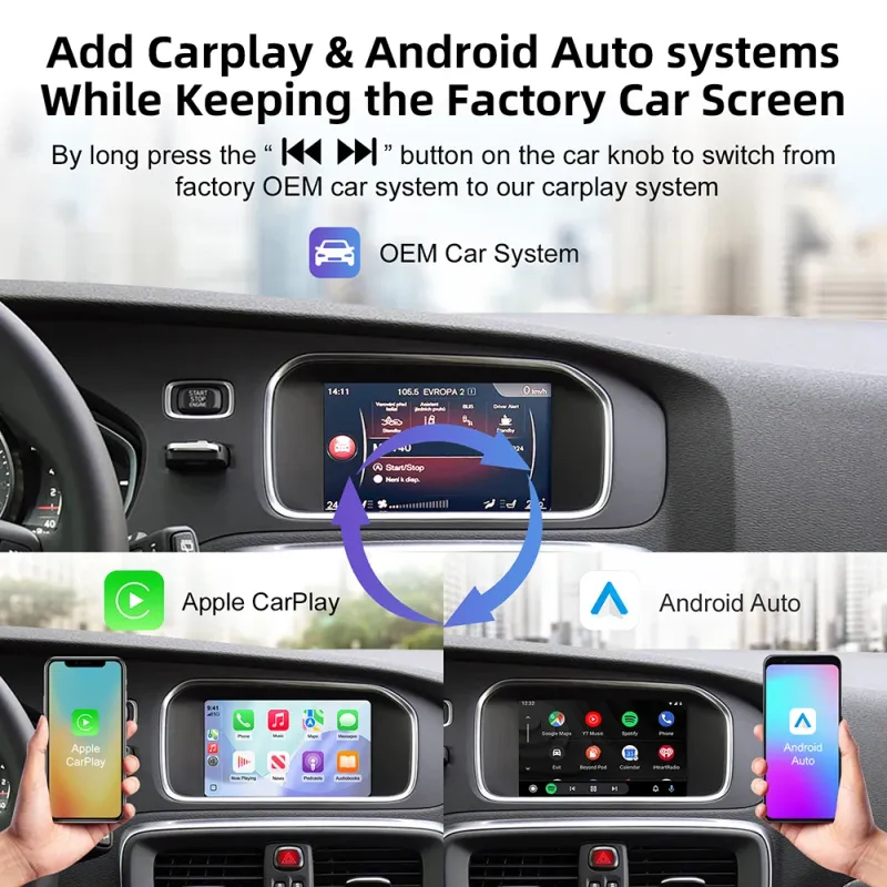 ANYFAR New Wireless Carplay Android Auto Module For Volvo S60 S80 XC60 V60 V40 2015-2018 Support Cameras