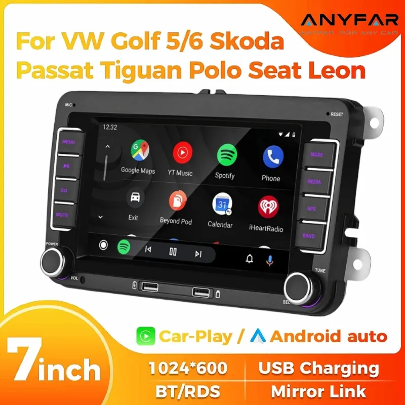 7" 2 Din HD Car Media Video RDS Airplay Car Radio CarPlay Android Auto Stereo Audio For Volkswagen/Seat/Skoda/Passat/Golf/Polo